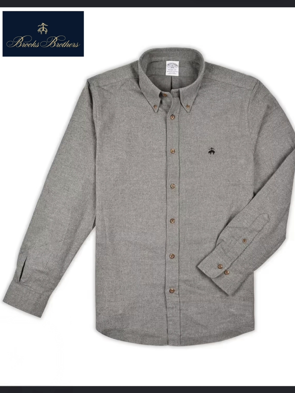 NWT Brooks Brothers Regent Fit Men's XS Gray Button-Down Flannel Oxford Shirt